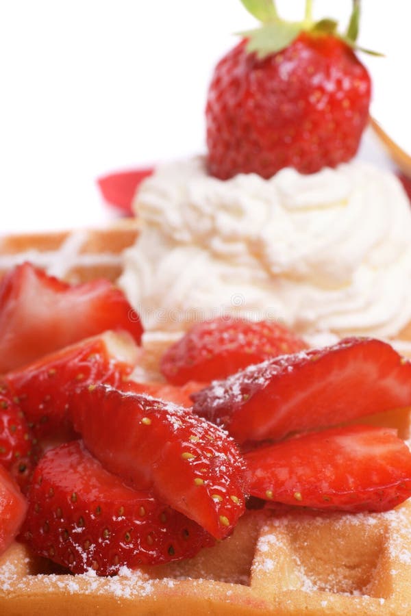 Waffle on plate with strawberries and whipped cream. Crispy diet stock images, royalty-free photos and pictures