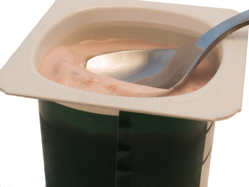 Strawberry yogurt with spoon