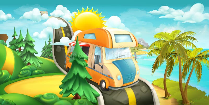 Straße zu den Wolken, Meer und Wald 3d vector Panorama vektor abbildung Straße zu den Wolken, Meer und Wald 3d vector Panorama vektor abbildung