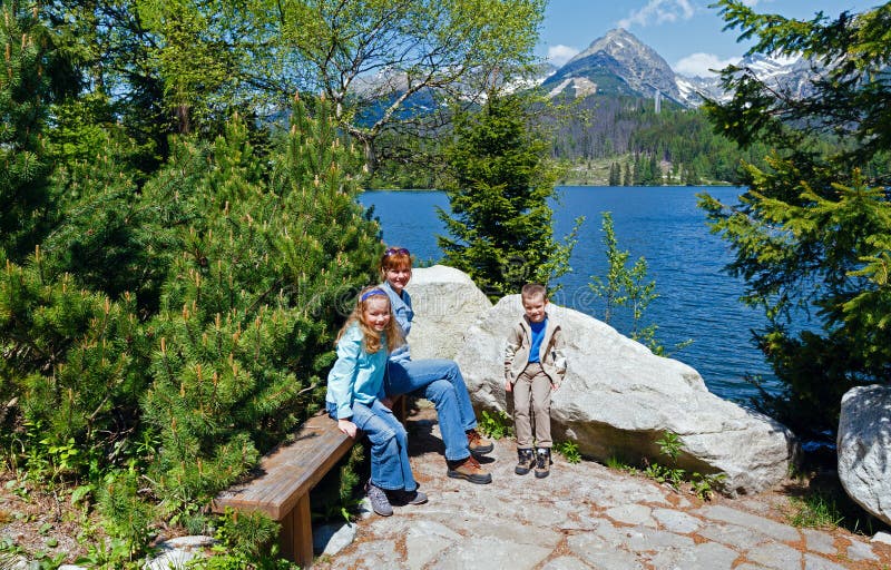 Strbske Pleso (Slovakia) spring view and family