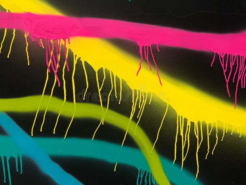 Streaks of Colored Paint on the Black Wall Stock Photo Image of black