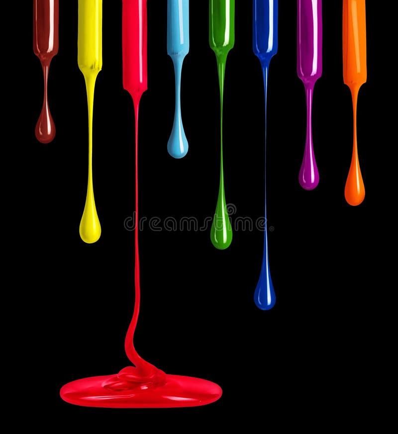 Streaks of Multi-colored Paint in the Form of Drops on Black Stock ...