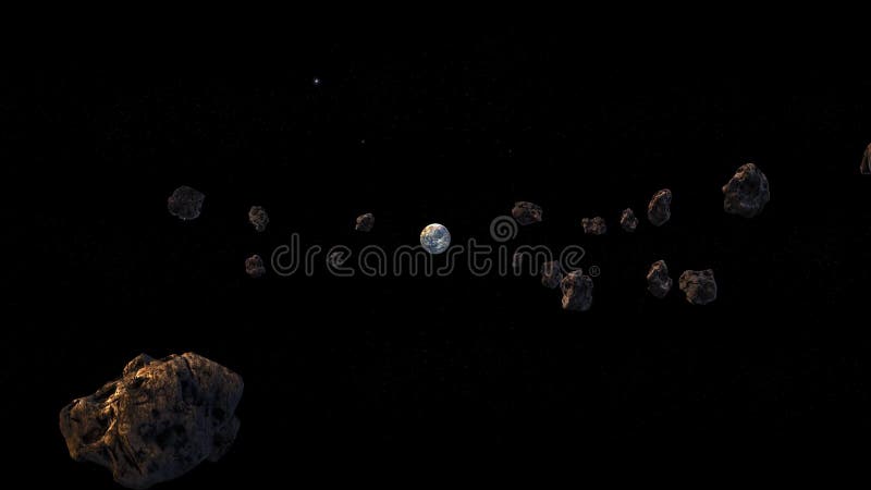 Stream of asteroids flying to Earth, space danger royalty free stock image