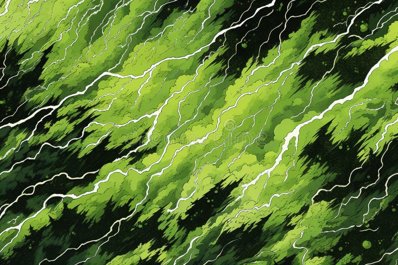 Stream of Green Lightning Strikes Comic Book Pattern Generative AI