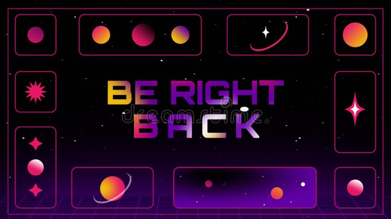 Stream overlay, be right back on retro style background animation stock illustration