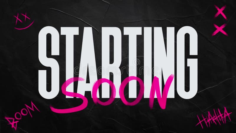Grunge starting soon stream overlay. glitch pink stream package vector illustration