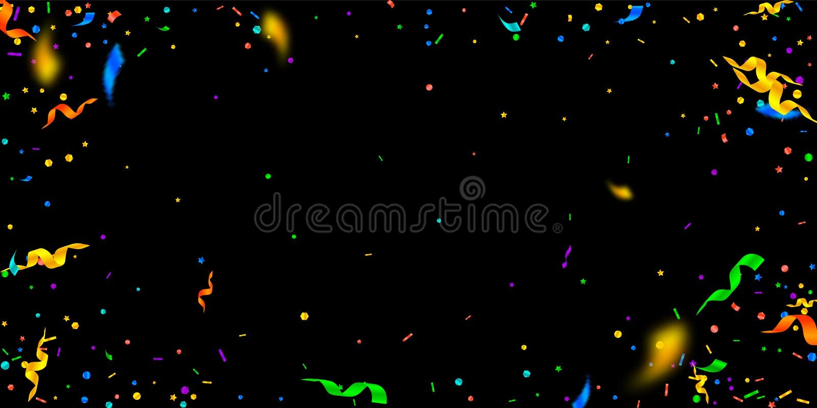 Streamers and confetti. Gold streamers tinsel and - Stock