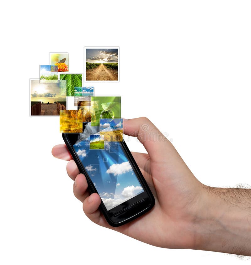 Touch screen del telefono cellulare con le immagini in streaming.