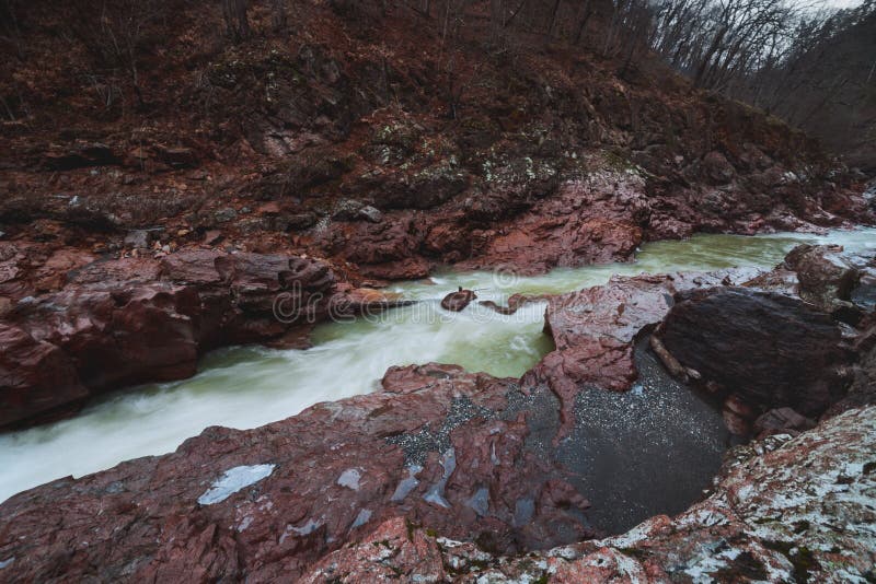 Streaming river in narrow canyon