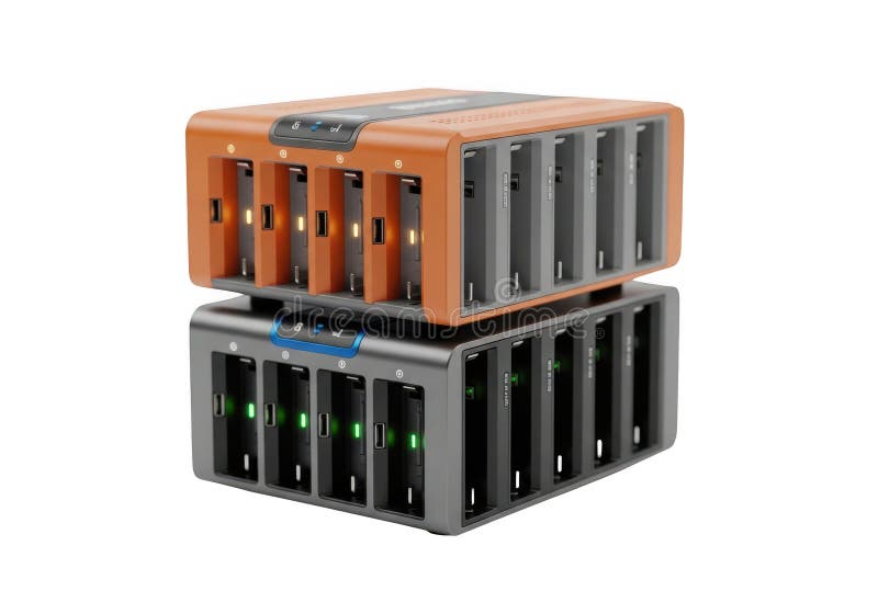 Modern multi-device charging hub with USB ports and status indicators, perfect for busy offices and homes royalty free illustration
