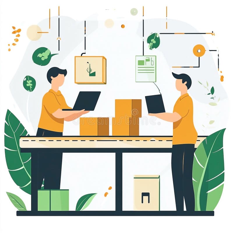 Streamlined efficiency: Illustration of professionals optimizing logistics processes stock illustration