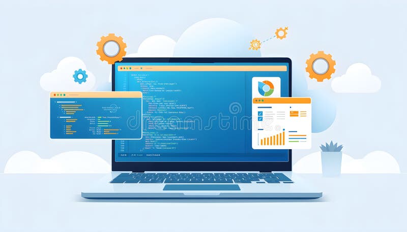 Streamlining Software Development: A Visual Guide to Efficient Coding and Data Analysis vector illustration