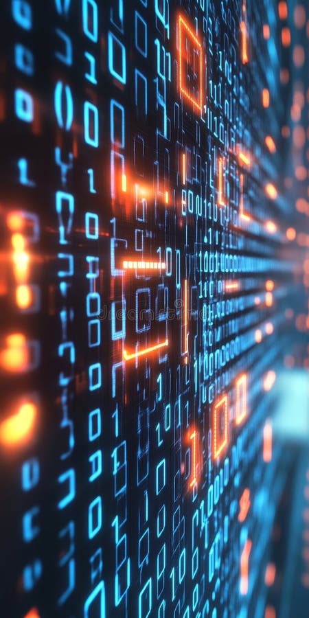 Streams of Blue Binary Data Flow on Dark Background. Concept of Programming, Technology, Big Data. vector illustration