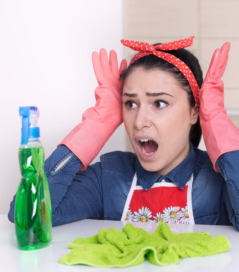 Streesed Cleaning Lady Stock Image Image Of House Negative 71777349