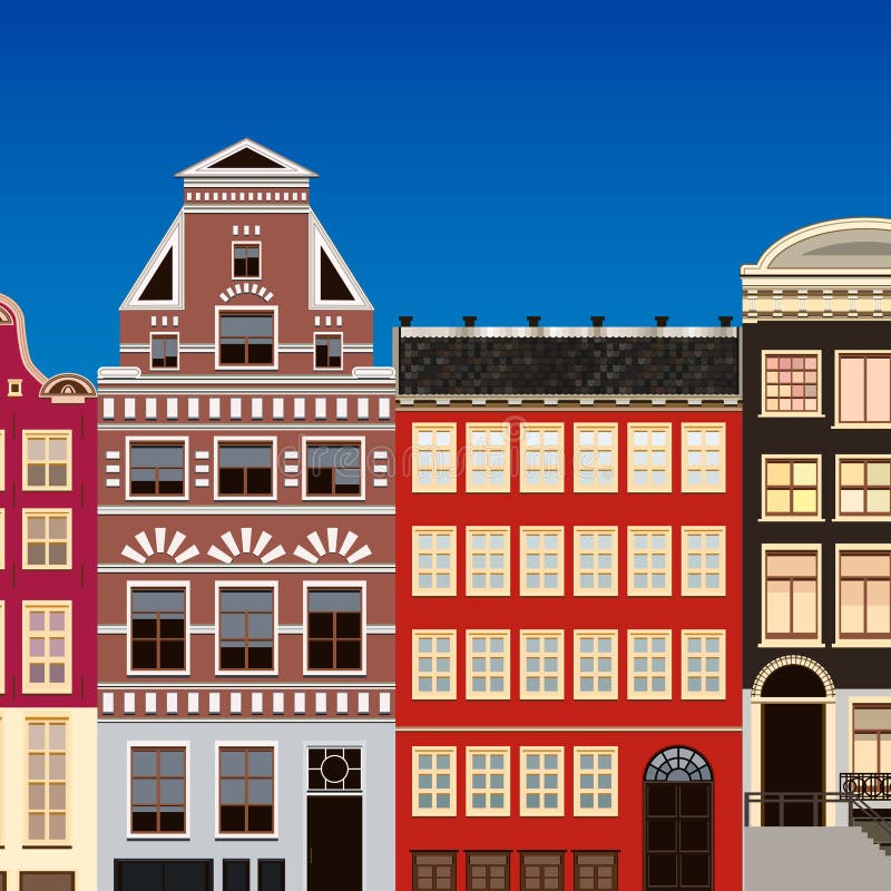 Street of Abstract Old Houses. Vector Background Stock Vector