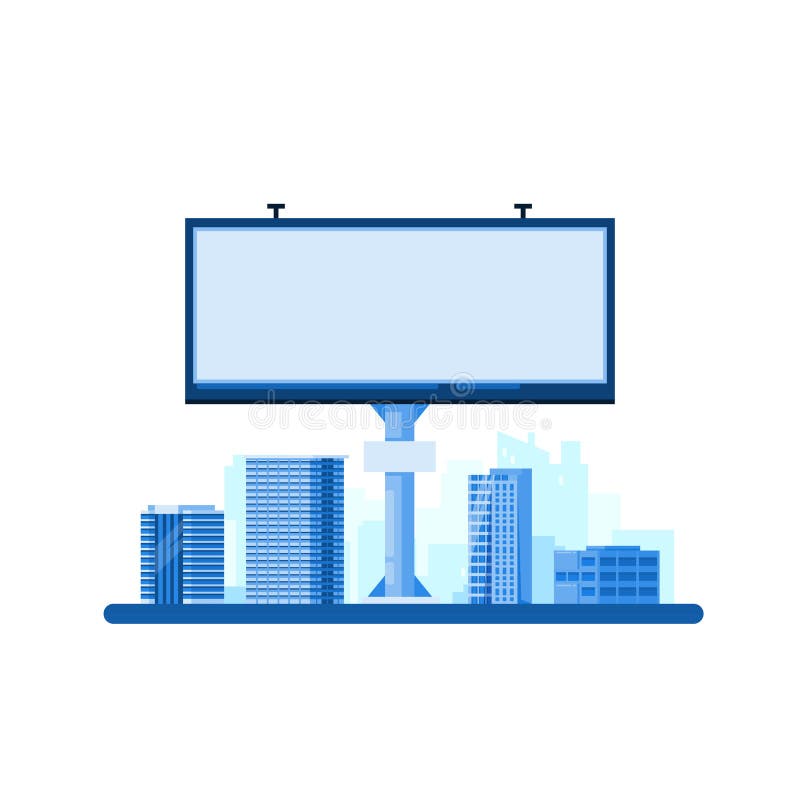 Street advertising concept. White blank billboard on cityscape background. Vector flat illustration vector illustration