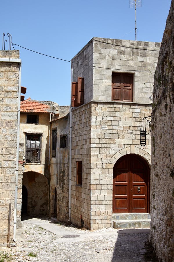 Street in Ancient Greek Town, Rhodes Island, Greece Editorial ...