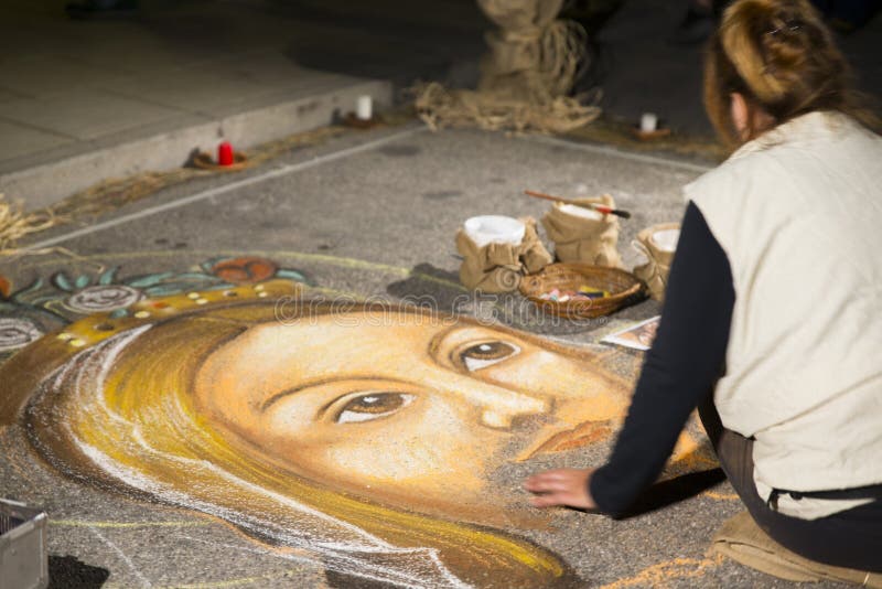 Street artist who paints the face of Jesus. Street artist who paints the face of Jesus