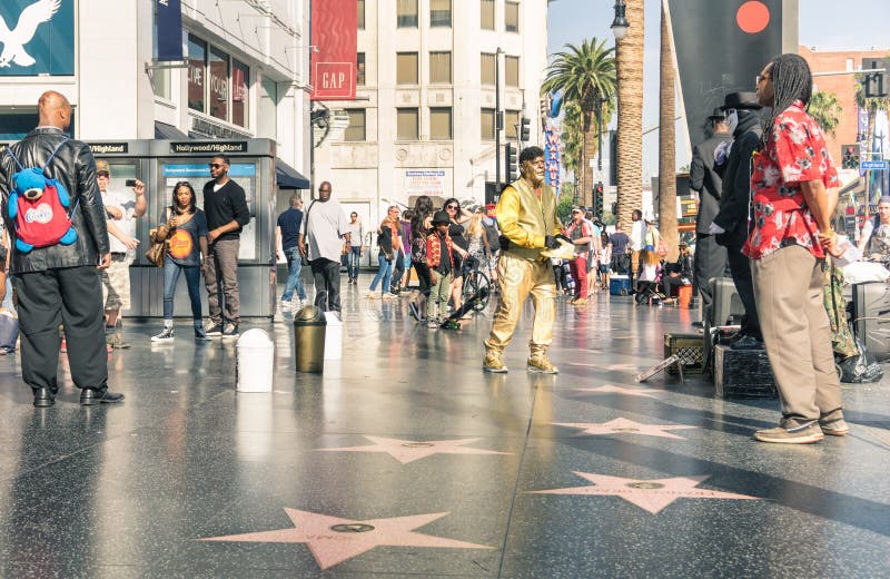 Street artists and tourists on the Walk of Fame stock photos Street artists and tourists on the Walk of Fame stock photos