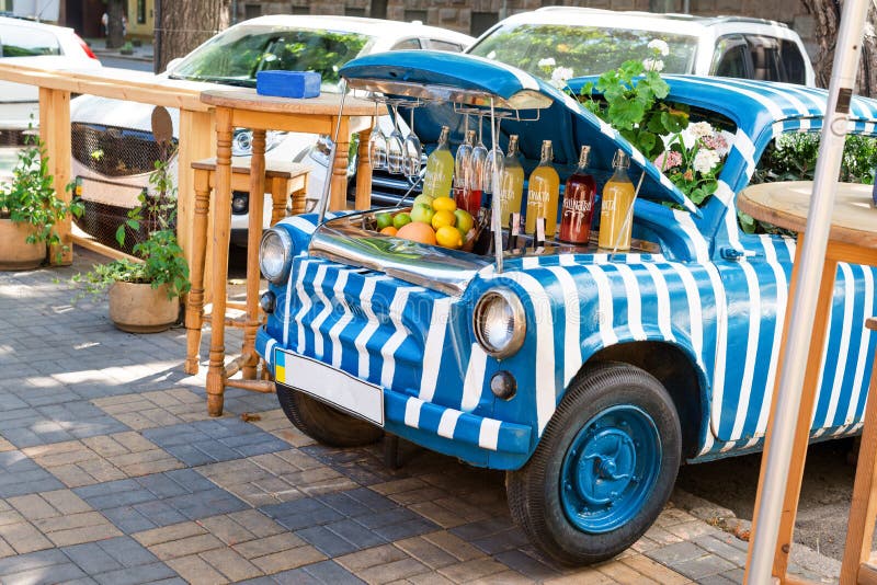 Street bar inside the old vintage car.