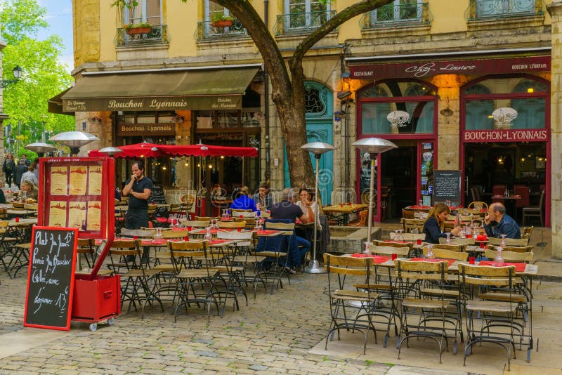 Street and Cafe Scene, in Old Lyon Editorial Stock Image - Image of ...