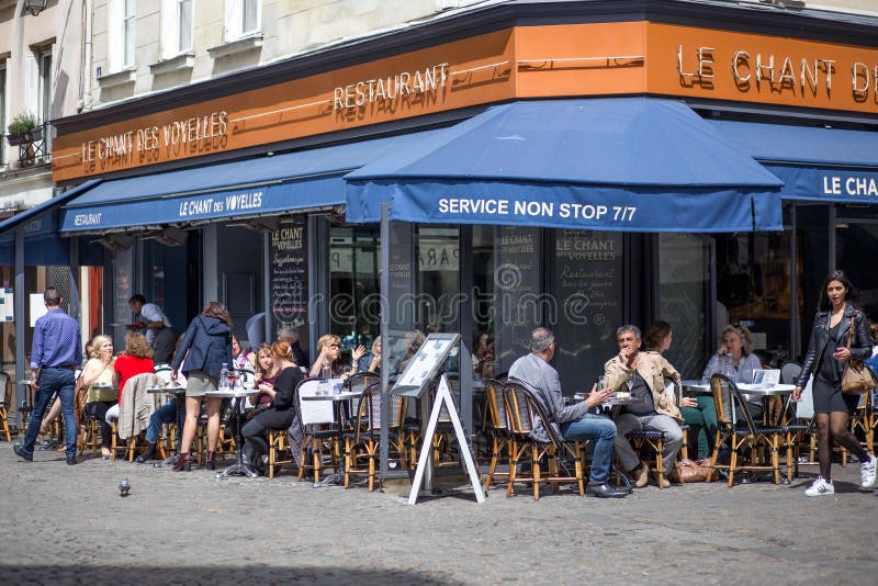Street with Cafes and Bars in Paris Editorial Photo - Image of people