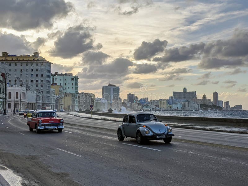 Beautiful Street Classic Car ride in Cuba on Malecon La Habana. Beautiful Street Classic Car ride in Cuba on Malecon La Habana