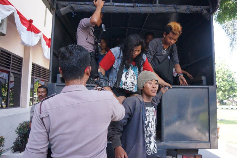 Police catch criminals streets to suppress crime in the city of Solo, Central Java, Indonesia. Police catch criminals streets to suppress crime in the city of Solo, Central Java, Indonesia