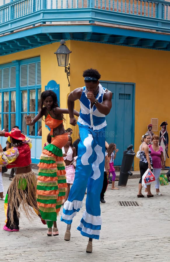 Street entertainers in Old Havana. In the last decade Old Havana has been the center of a restoration process aimed to preserve the architecture and the spirit of the colonial city.