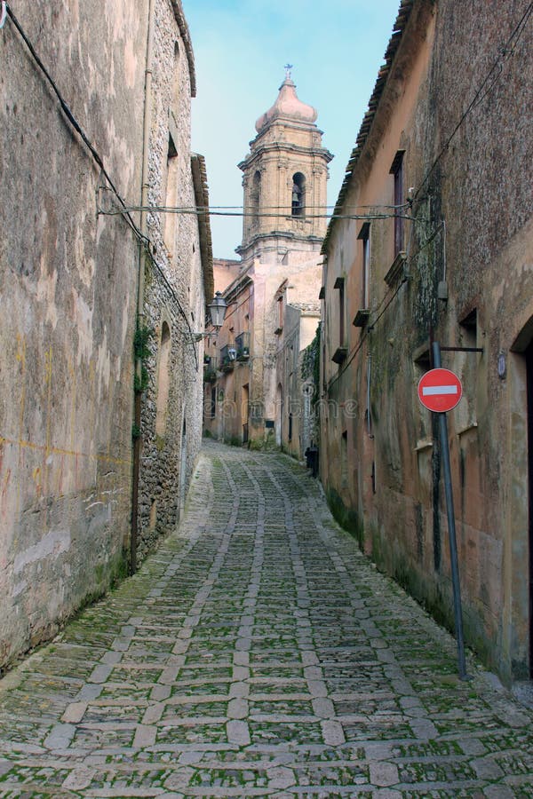 Street in Erice, Sicily - Italy royalty free stock photo