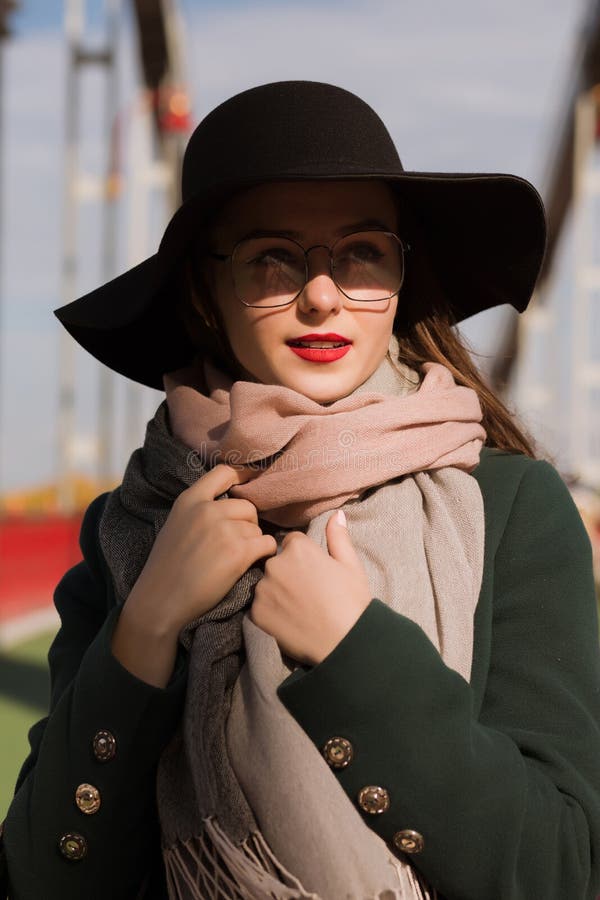 Street Fashion Portrait of Attractive Young Model Walking at the Stock ...