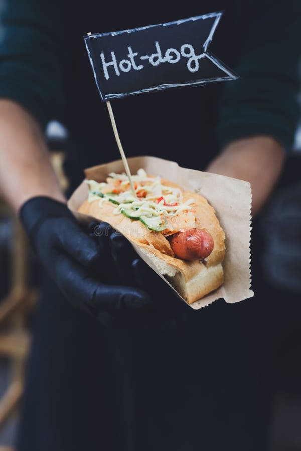 Street fast food, hot dog with grilled sausage stock image Street fast food, hot dog with grilled sausage stock image