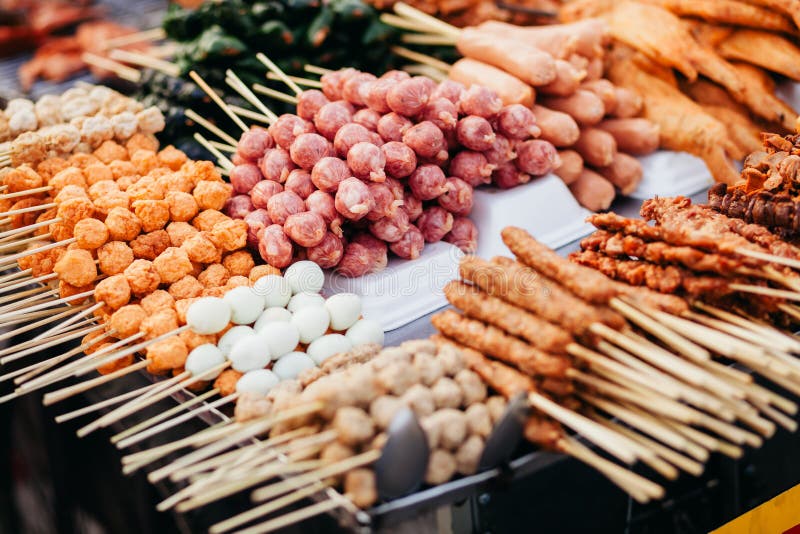Street fast food meatball barbecue in Vietnam. Street fast food meatball barbecue with eggs in Vietnam stock photography Street fast food meatball barbecue in Vietnam. Street fast food meatball barbecue with eggs in Vietnam stock photography