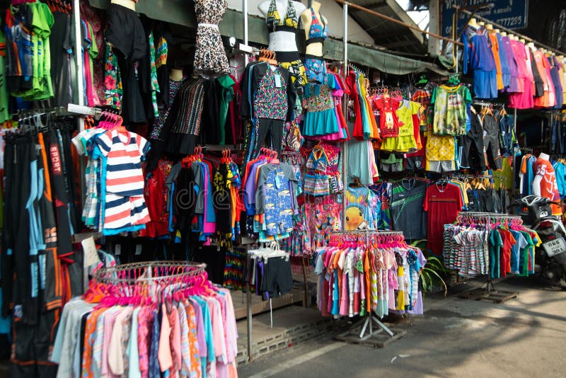Street Female Clothes Shop and Souvenirs Hanging a Lot of Colorful Clothes  Show in the Thailand Store. Editorial Stock Image - Image of outdoor,  fashion: 172061394
