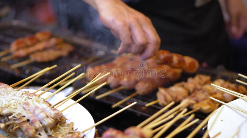 Street Food in Asia. Traditional Dishes of Street Cuisine Stock Footage