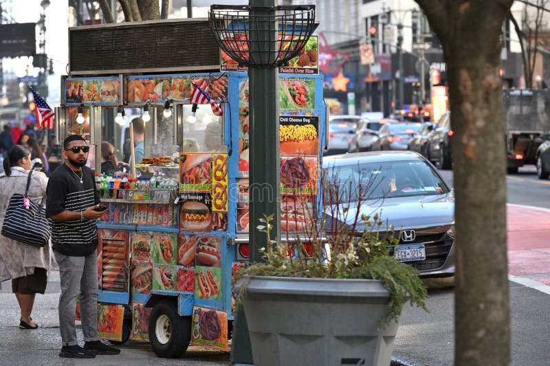 Street Food Cart in Manhattan Street Editorial Stock Photo - Image of