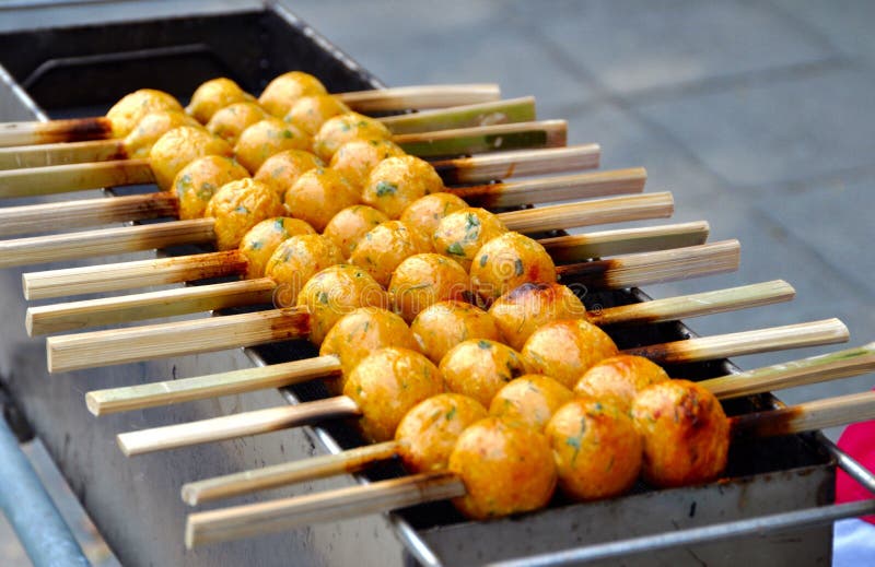 Street Food Grilled Fish Balls Stock Photo - Image of grilled, tasty