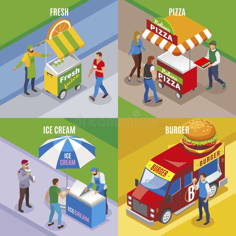 Street Food Isometric Design Concept Stock Vector - Illustration of ...