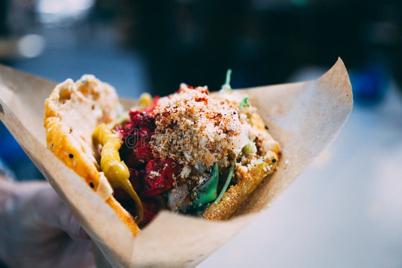 Street food pita deluxe 2. Street food pita deluxe fresh bread humus vegetarian chili salad vegetables meal healthy stock images Street food pita deluxe 2. Street food pita deluxe fresh bread humus vegetarian chili salad vegetables meal healthy stock images