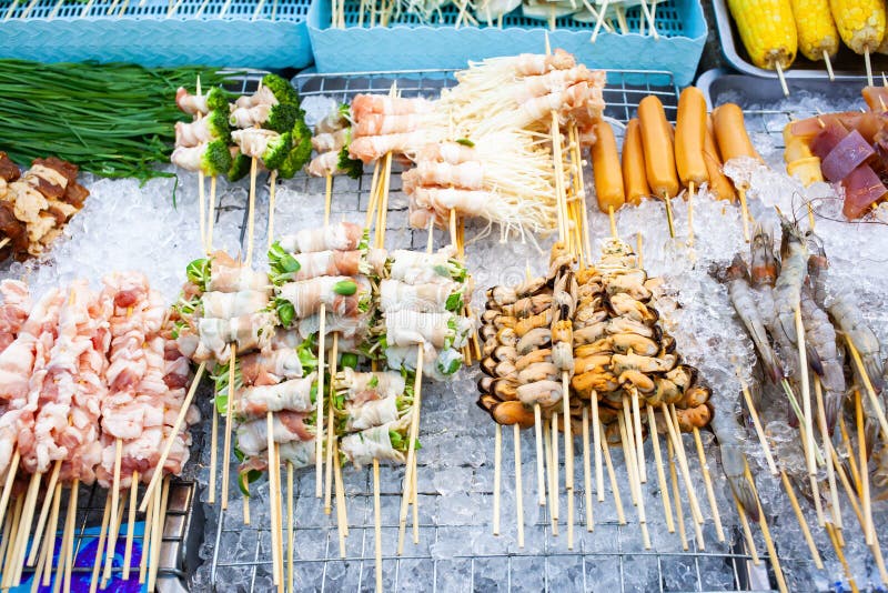 Street Food Thailand Seafood Bbq - Top View Stock Photo - Image of ...