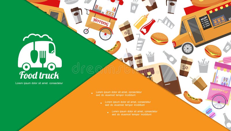 Street Food Trucks and Carts Composition Stock Vector - Illustration of