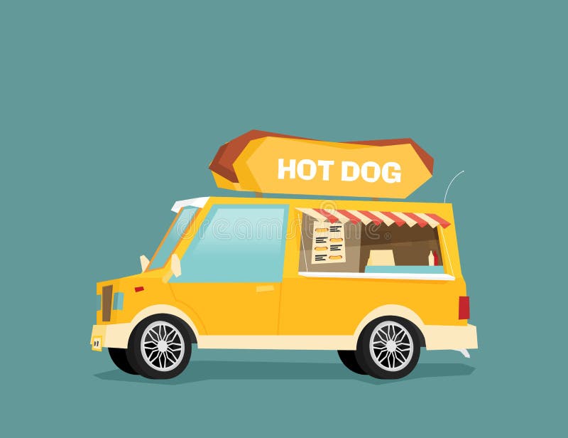 Street Food Van. Fast Food Delivery in Flat Style Isolated on Color