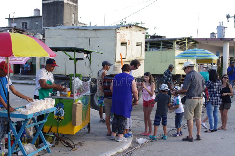 Lineup for a fast food and drinks in small Cuban town during festival stock photos Lineup for a fast food and drinks in small Cuban town during festival stock photos