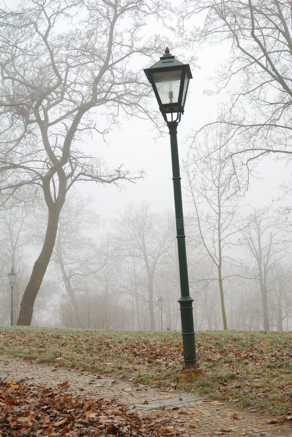 Street lamp and leafless trees in autumn