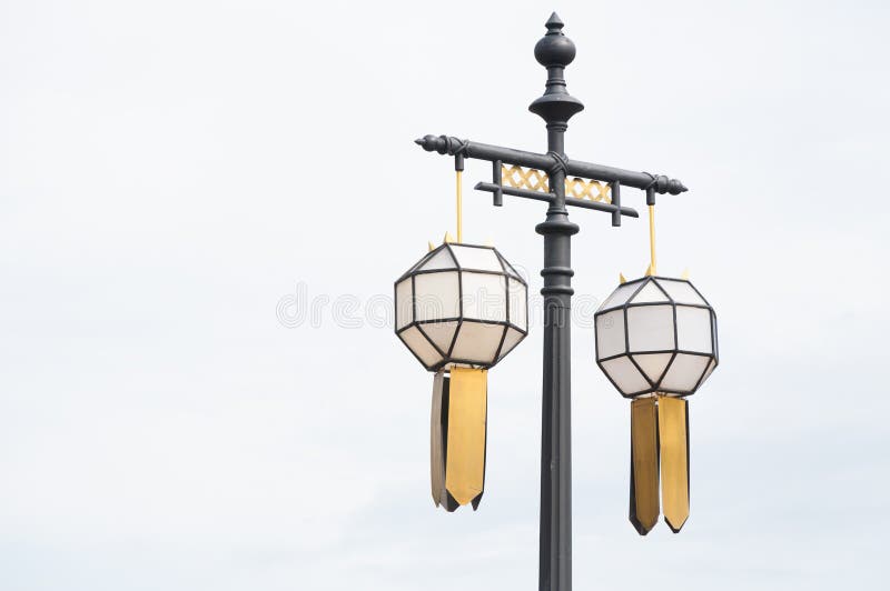 Street lamp retro on blue sky stock images