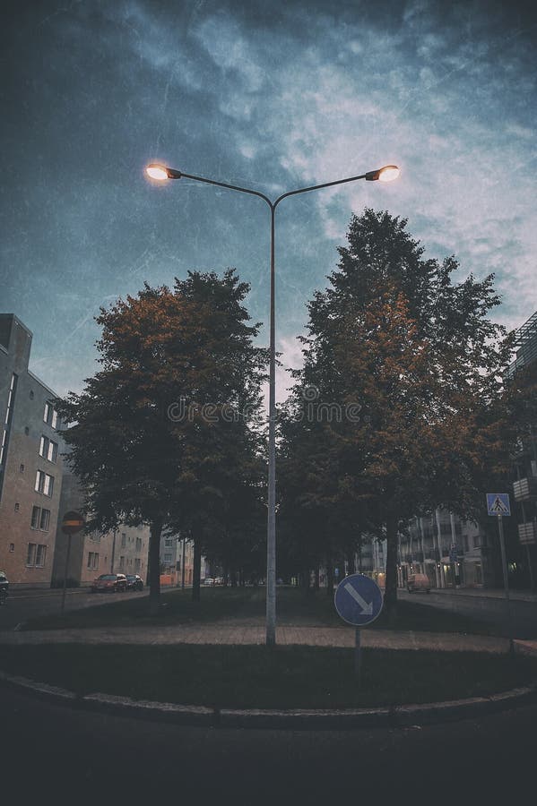 A Dark Night Lit by a Lone Street Lamp Stock Photo - Image of outdoor ...