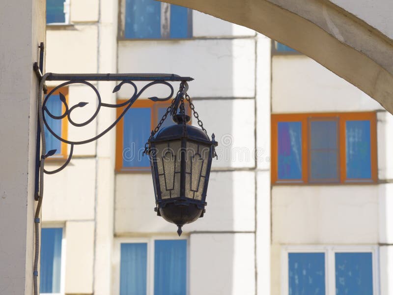 Street lamp on the wall. stock image. Image of arch, wall 90199805