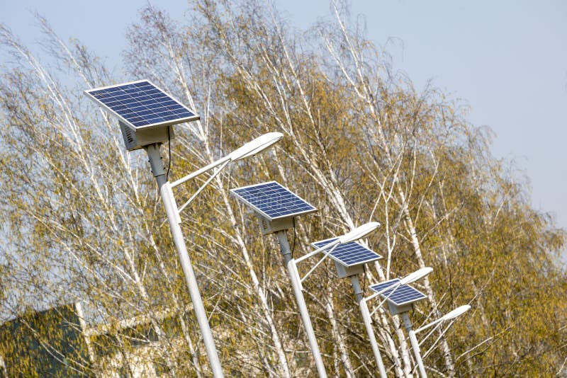 Street lamps with solar panels stock photography Street lamps with solar panels stock photography