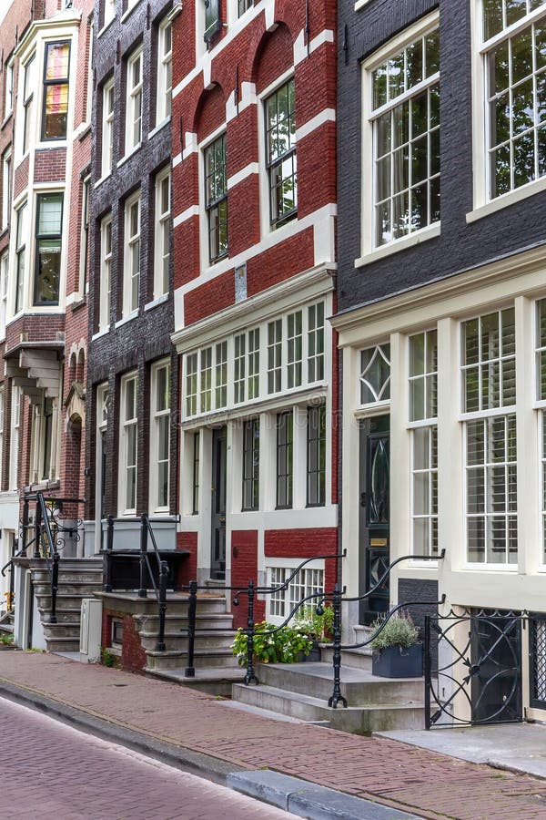 Street Lined with Typical Amsterdam Houses Stock Image Image of