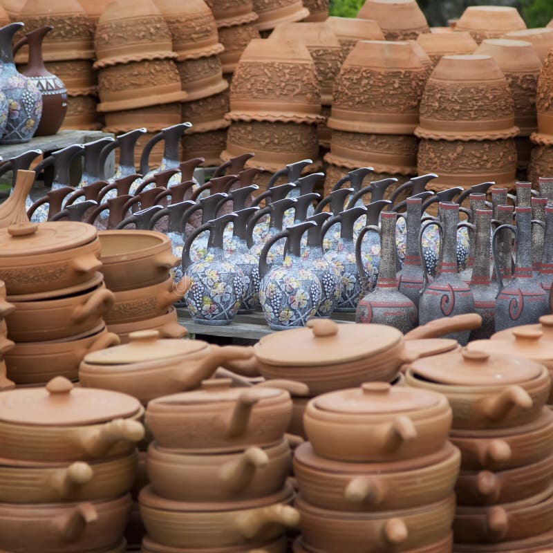 Street Market of Ceramic Tableware, Stock Image Image of